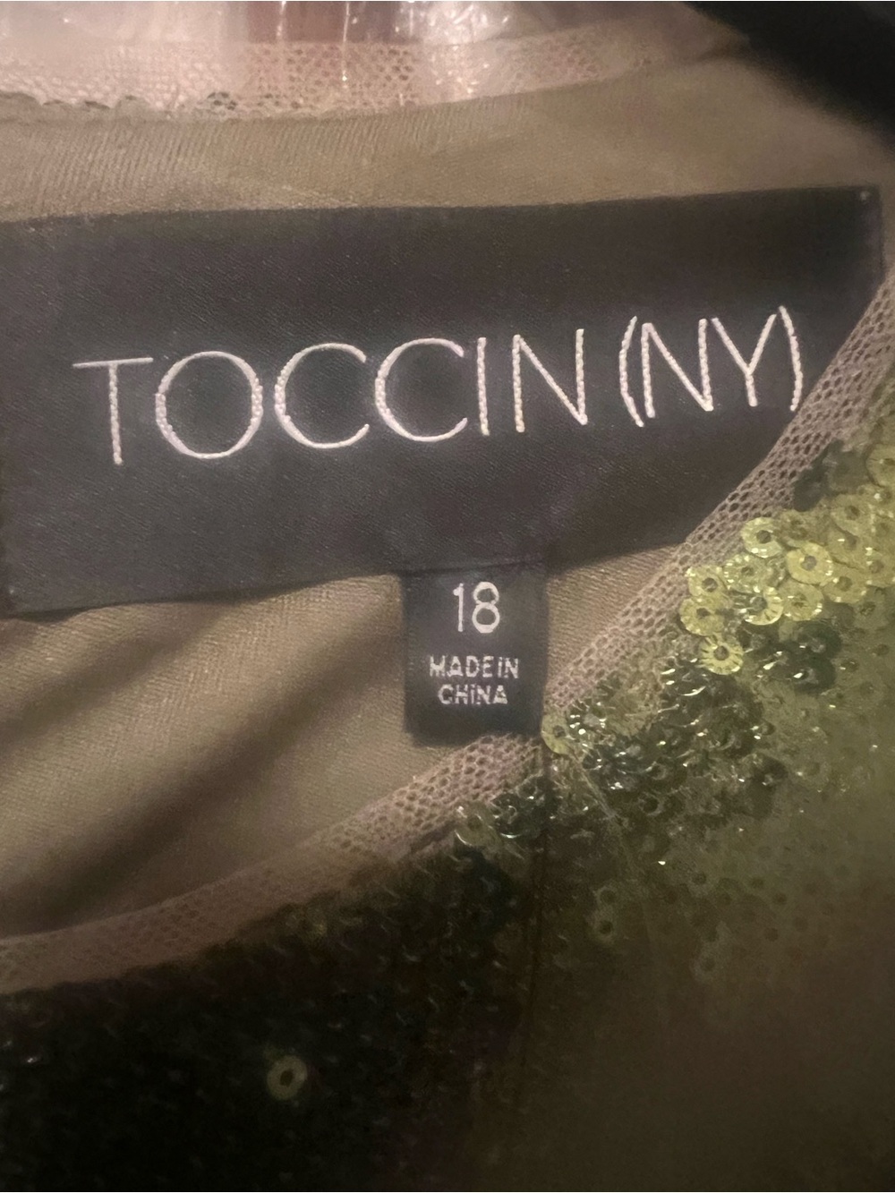 TOCCIN(NY) Olive Green Sequin Dress